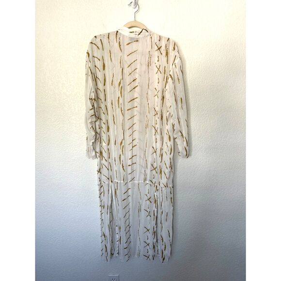 Christina Fairbanks Vintage Rayon Pearl Button Maxi Gold Sheer Dress Swim Cover - Picture 5 of 7